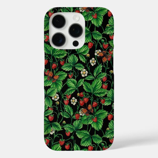 Wilde aardbeien op zwart Case-Mate iPhone case (Achterkant)