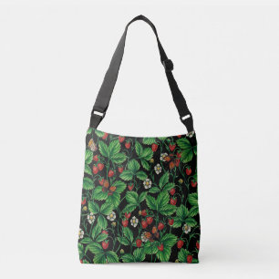 Wilde aardbeien op zwart crossbody tas