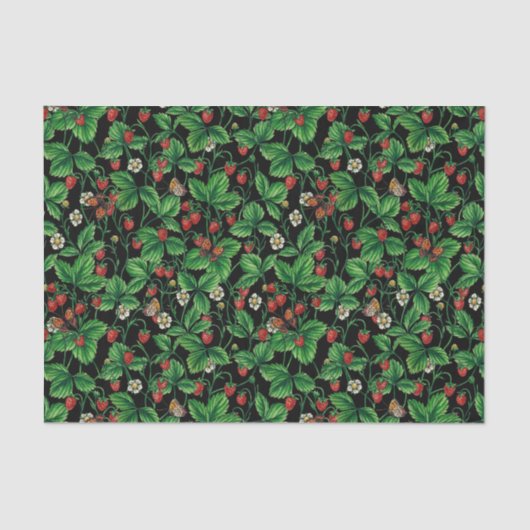 Wilde aardbeien op zwart tissuepapier (Voorkant)