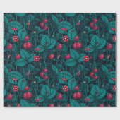 Wilde aardbeien, rood en blauw cadeaupapier (Vlak)