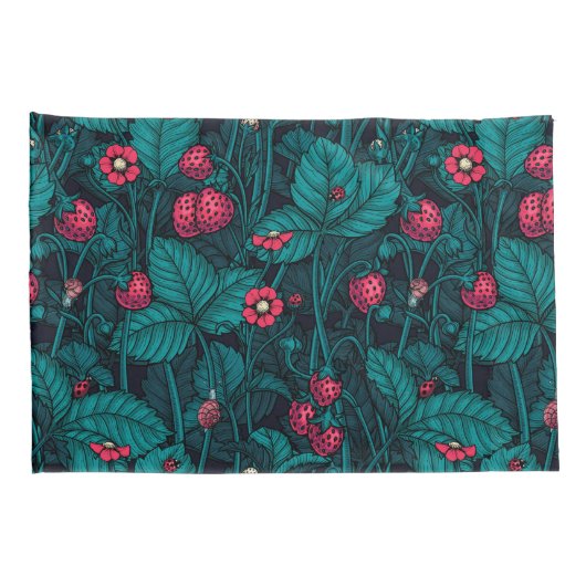 Wilde aardbeien, rood en blauw kussensloop (Achterkant-Rechts)