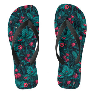 Wilde aardbeien, rood en blauw teenslippers