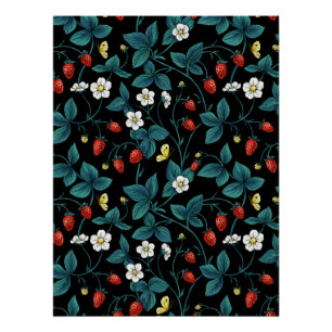 Wilde aardbeien rood/geel/blauw/zwart perfect poster