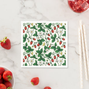 Wilde aardbeien rood/geel/groen/gebroken wit servet