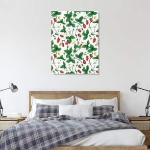 Wilde aardbeien rood/geel/groen/off white canvas afdruk