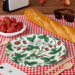 Wilde aardbeien rood/geel/groen/off white papieren bordje