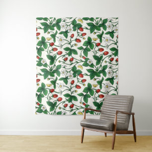 Wilde aardbeien rood/geel/groen/wit wandkleed