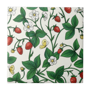 Wilde aardbeien rood/geel/groen/witcreme tegeltje