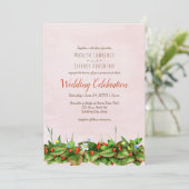 Wilde aardbeien weide bloemen blozen bruiloft kaart (Staand voorkant)