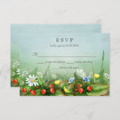Wilde aardbeien wilde bloemen weide blauwe lucht R RSVP Kaartje (Voorkant / Achterkant)