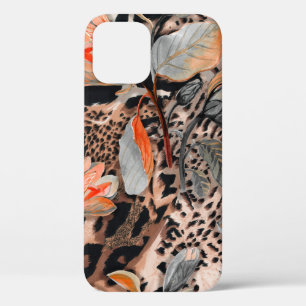 Wilde afrikaanse huid met bladerbloemen iPhone 12 hoesje