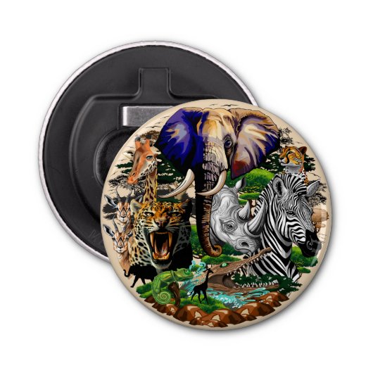 Wilde Afrikaanse savannedieren Button Flesopener (Voorkant)