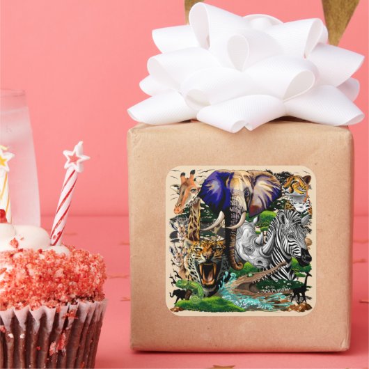 Wilde Afrikaanse savannedieren Vierkante Sticker (Feest)