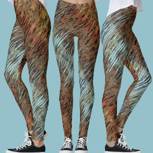 Wilde Aqua Blauwe Bruine en Oranje Stam Abstracte Leggings