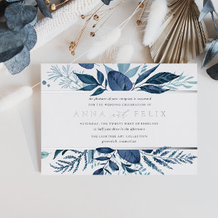 Wilde Azure Blauw Botanisch Huwelijk Folie Uitnodiging