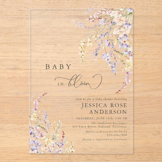 Wilde Baby in het Baby shower Bloom Acryl Uitnodigingen (Voorkant)