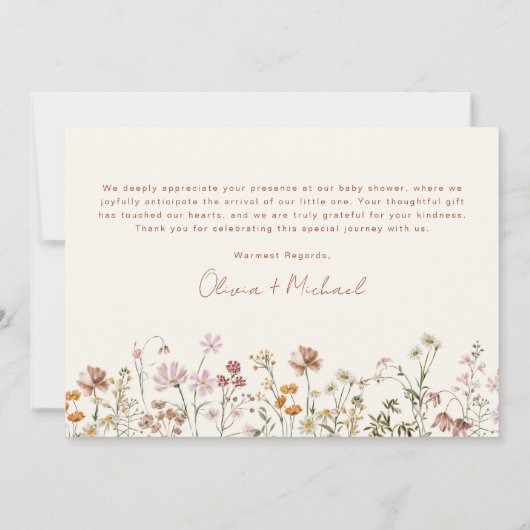 Wilde Baby in het Baby shower Bloom Terracotta Bedankkaart (Achterkant)