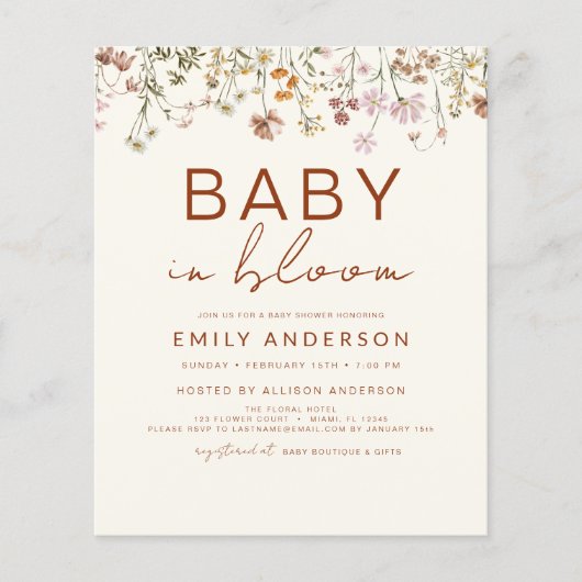Wilde Baby in het Baby shower Bloom Terracotta Flyer (Voorkant)