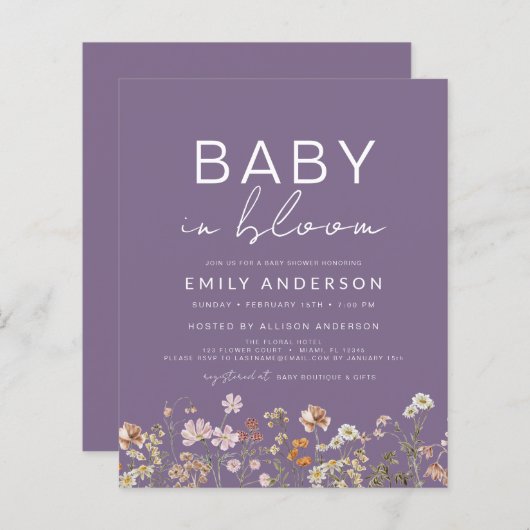 Wilde Baby in het Baby shower Bloom Uitnodiging (Voorkant / Achterkant)