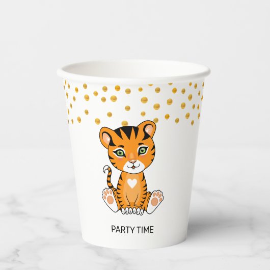 Wilde Baby Tijger Cartoon & Gold Confetti Party Papieren Bekers (Voorkant)