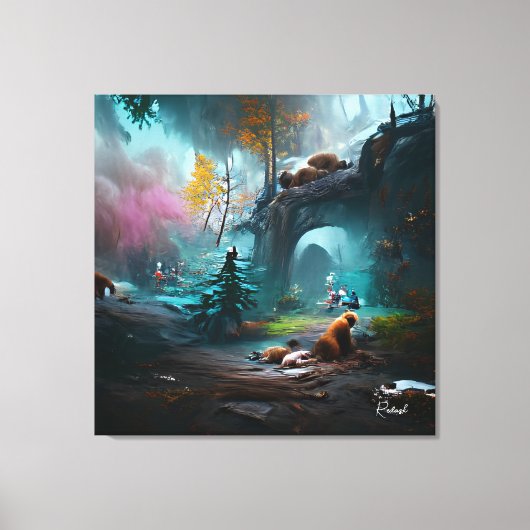 Wilde Beren in Lush Forest Landscape Canvas Afdruk (Voorkant)