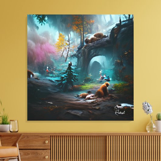 Wilde Beren in Lush Forest Landscape Canvas Afdruk (Insitu (Woonkamer))