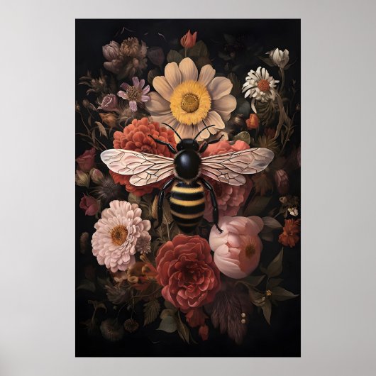 Wilde bij in donkere bloem, sombere hommelprint poster (Voorkant)