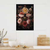 Wilde bij in donkere bloem, sombere hommelprint poster (Keuken)