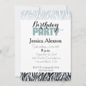 Wilde Blauwe Zwarte Zebra Verjaardag Glitter Feest Kaart (Voorkant)