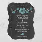 Wilde Blauwgroen Rozen Chalkboard Virtual Wedding Kaart (Voorkant / Achterkant)