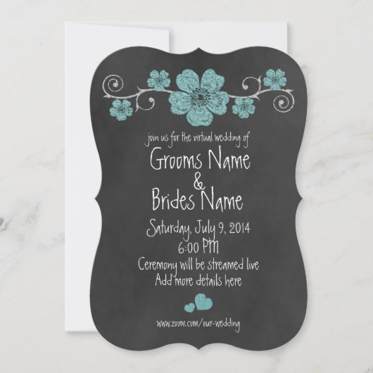 Wilde Blauwgroen Rozen Chalkboard Virtual Wedding Kaart (Voorkant)