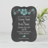 Wilde Blauwgroen Rozen Chalkboard Virtual Wedding Kaart (Staand voorkant)
