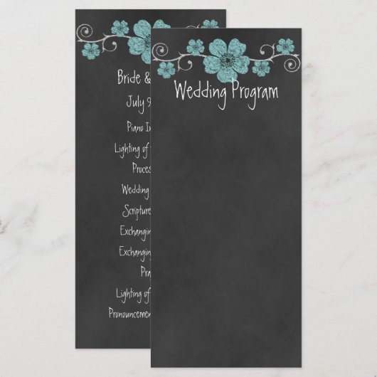 Wilde Blauwgroen Rozen Chalkboard Wedding Program Programma (Voorkant / Achterkant)