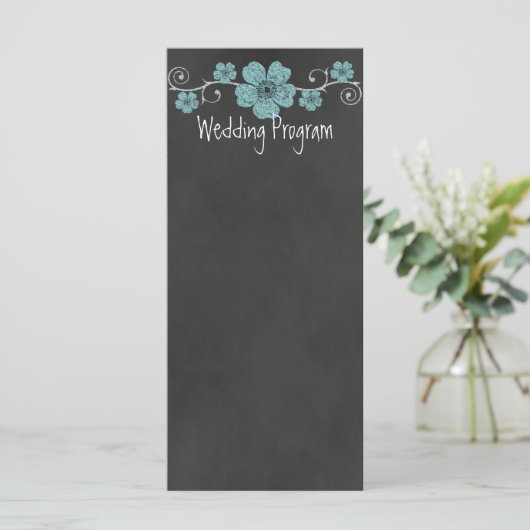 Wilde Blauwgroen Rozen Chalkboard Wedding Program Programma (Staand voorkant)