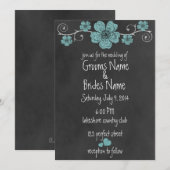 Wilde Blauwgroen Rozen Chalkboard Wedding Uitnodig Kaart (Voorkant / Achterkant)