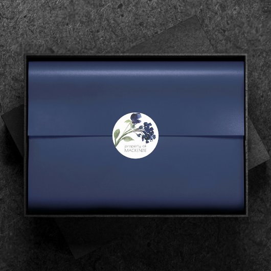 wilde bloei | Klassieke Blauwe Boheemse Bloem Cust Ronde Sticker