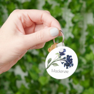 wilde bloei Navy Blue Bohemian Bloemen Aangepast Sleutelhanger