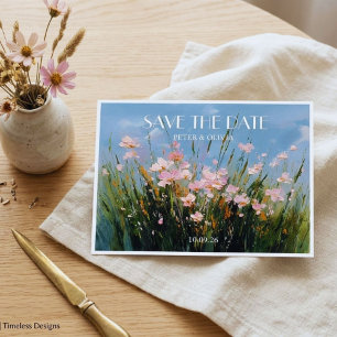 Wilde bloem Acryl Kunst Save the Date-ansichtkaart Briefkaart