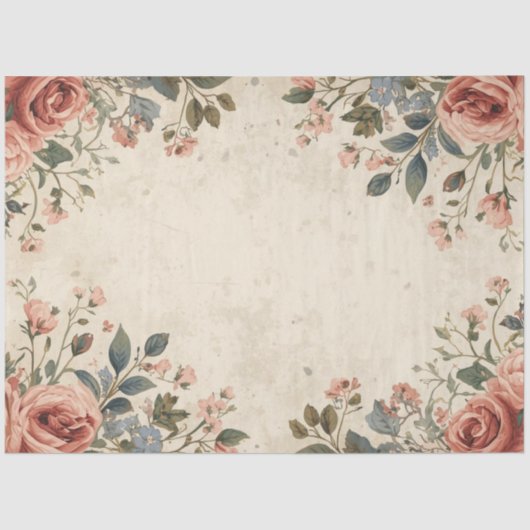 Wilde bloem & antieke roos decoupage cottagecore tissuepapier (Voorkant)