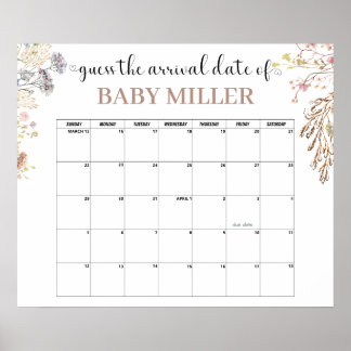 Wilde bloem Baby shower Raad Vervaldatum Poster