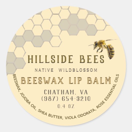 Wilde bloem Beeswax Lip Balm Label Honeycomb & Bee (Voorkant)