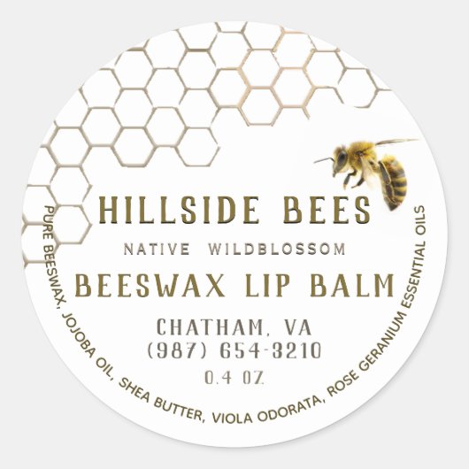Wilde bloem Beeswax Lip Balm Label Honeycomb & Bee (Voorkant)