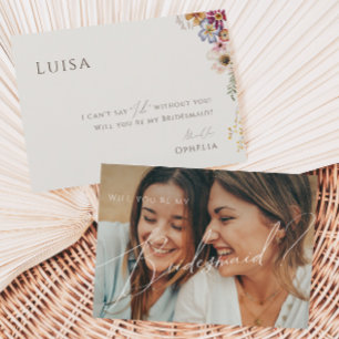 Wilde bloem Beige Faded Foto Bridesmaid Kaart