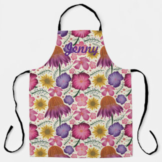 Wilde bloem Beige Floral Gepersonaliseerd Schort