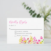 Wilde bloem Bindende Floral Script Kindly Reply RSVP Kaartje (Staand voorkant)