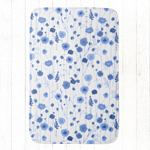 Wilde bloem blauw wit botanische kunst badmat