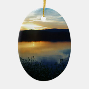 Wilde bloem, blauwe zonsondergang keramisch ornament