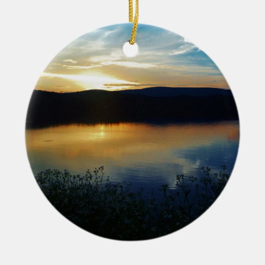 Wilde bloem, blauwe zonsondergang keramisch ornament (Voorkant)