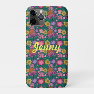 Wilde bloem Blauwgroen Floral, gepersonaliseerd iPhone 11 Pro Hoesje