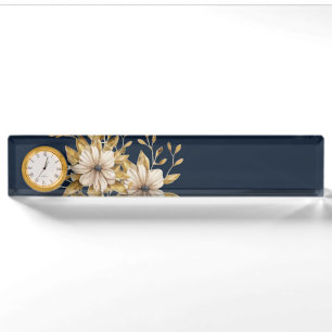 Wilde bloem, bloemen bureau naamplaatje in blauw naambordje